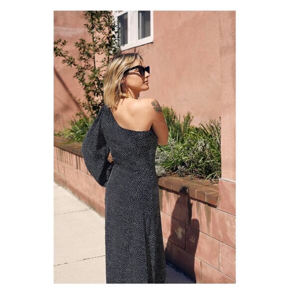 Free People Blake One Shoulder Maxi Dress Size 4 Polka Dot Aline Cocktail - Picture 13 of 13